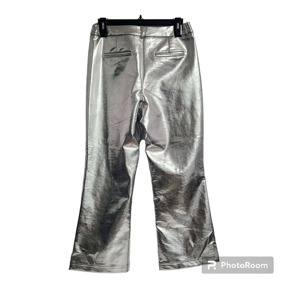 7 For All Mankind Silver Metallic  Coated Faux Leather Jeans Womes SIZE US Large - Picture 3 of 13